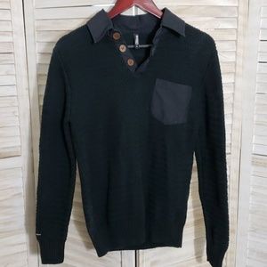 Orisue Men's  Black Knit Pullover Sweater w/Collar